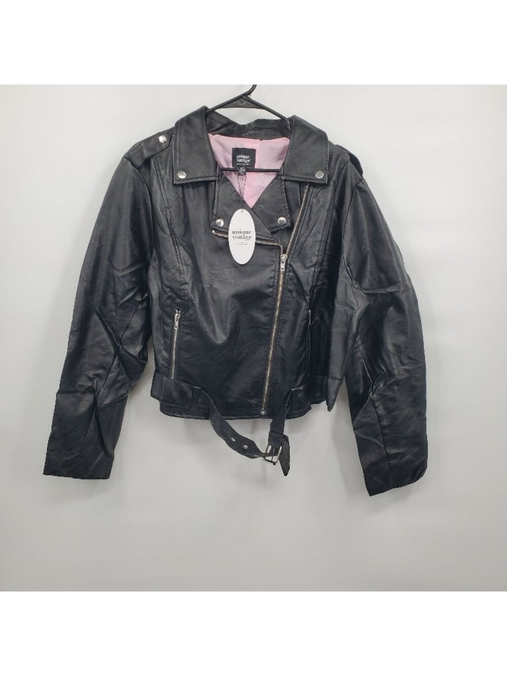 Unique Vintage Faux Leather Moto Jacket Women Plus Size 4XL NWT Pink Lining